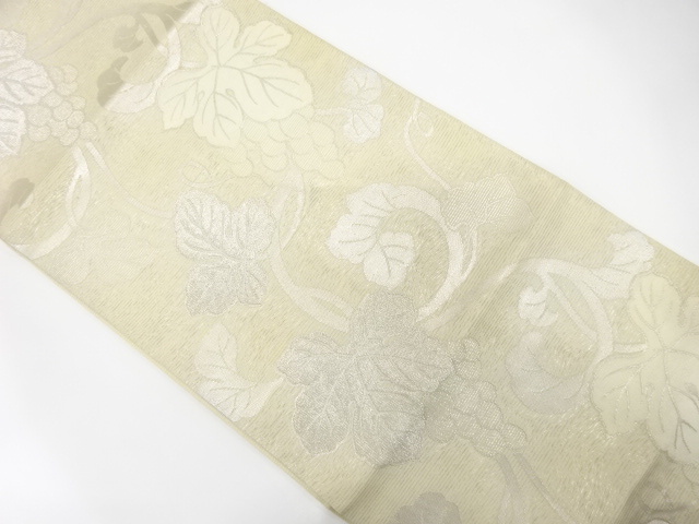 JAPANESE KIMONO / ANTIQUE FUKURO OBI FOR SUMMER / SILK / WOVEN GRAPE ARABESQUE